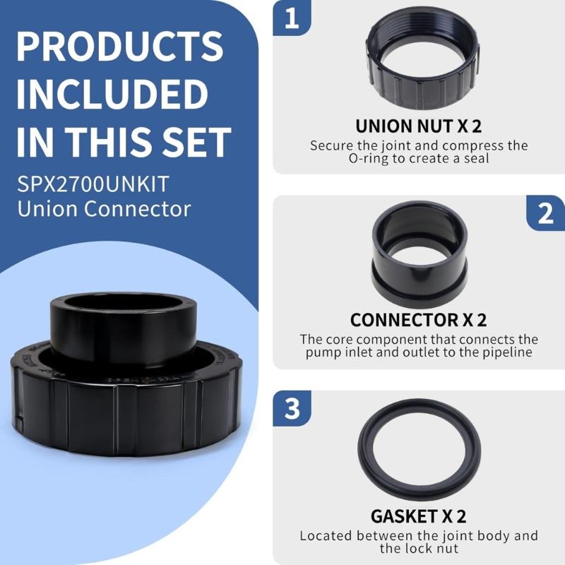 2 Stuks Zwembadpomp Koppeling Reparatiekit Bevat Moeren Ringetjes & O-ringen Zwembad Pijpverbinders voor SPX320