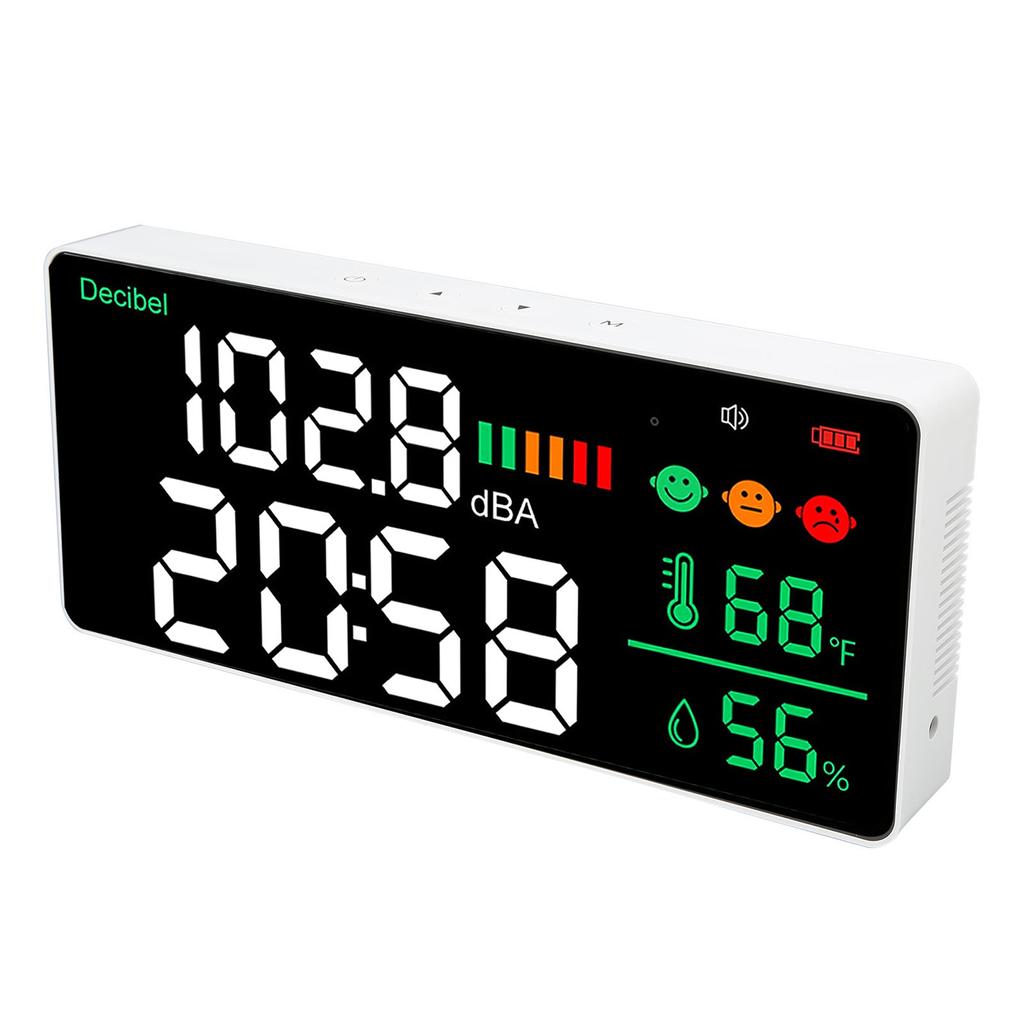 Decibel Meter 30 To 130db Wall Mounted Sound Level Reader 11 Inch LED Time Temperature Humidity Noise Meter