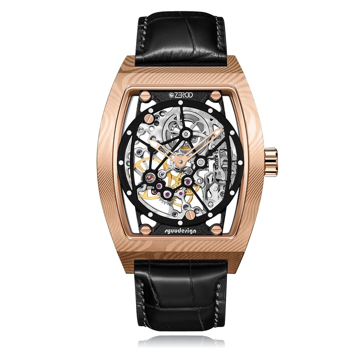 

ZEROO M1D THE AURIGA Wristwatch Mechanical Skeleton Damascus ZM001DRBK Color Rose [ZERO] Hand-Winding Men s [Genuine] (Black/Case Gold) чорний