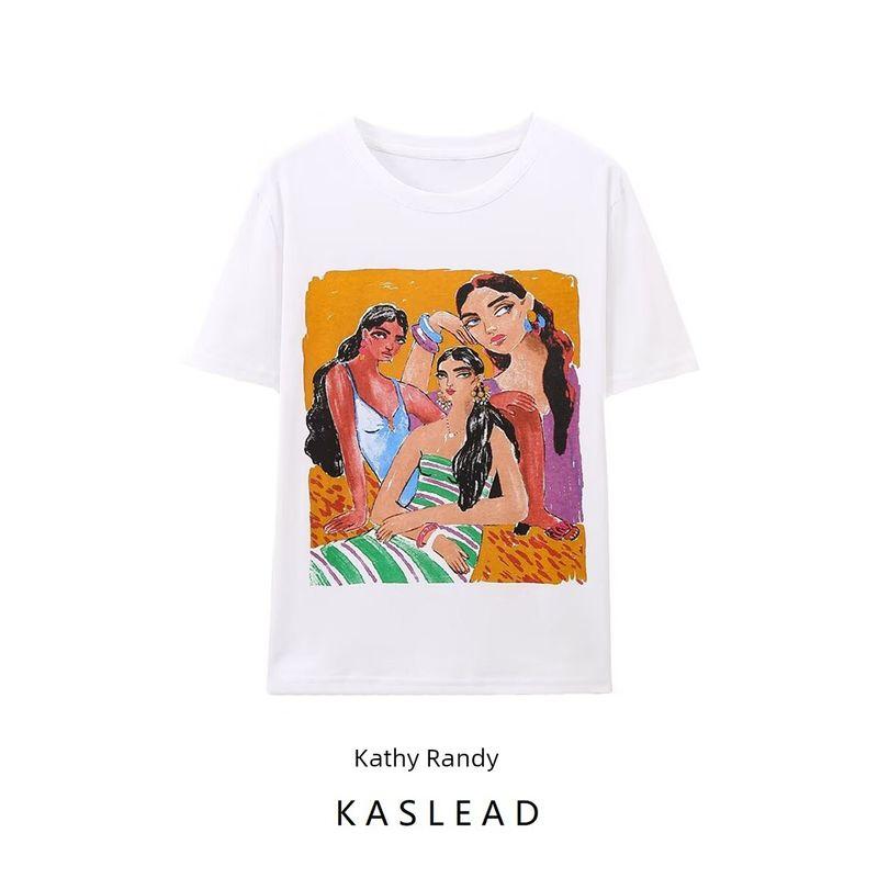 Kaslead New Arrival Women's Fashion Style Stylish Simple and Versatile Casual Girl Print T-shirt 5644825