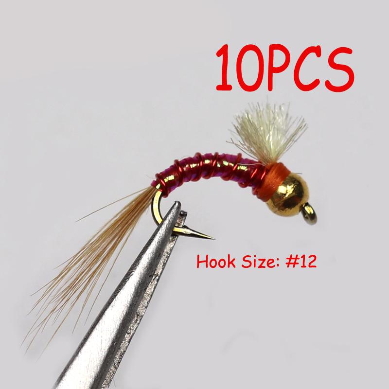 

Bimoo 10 шт. 12 # латунная бусина с головкой мошки, форели, рыболовные мухи, приманка для нимфы