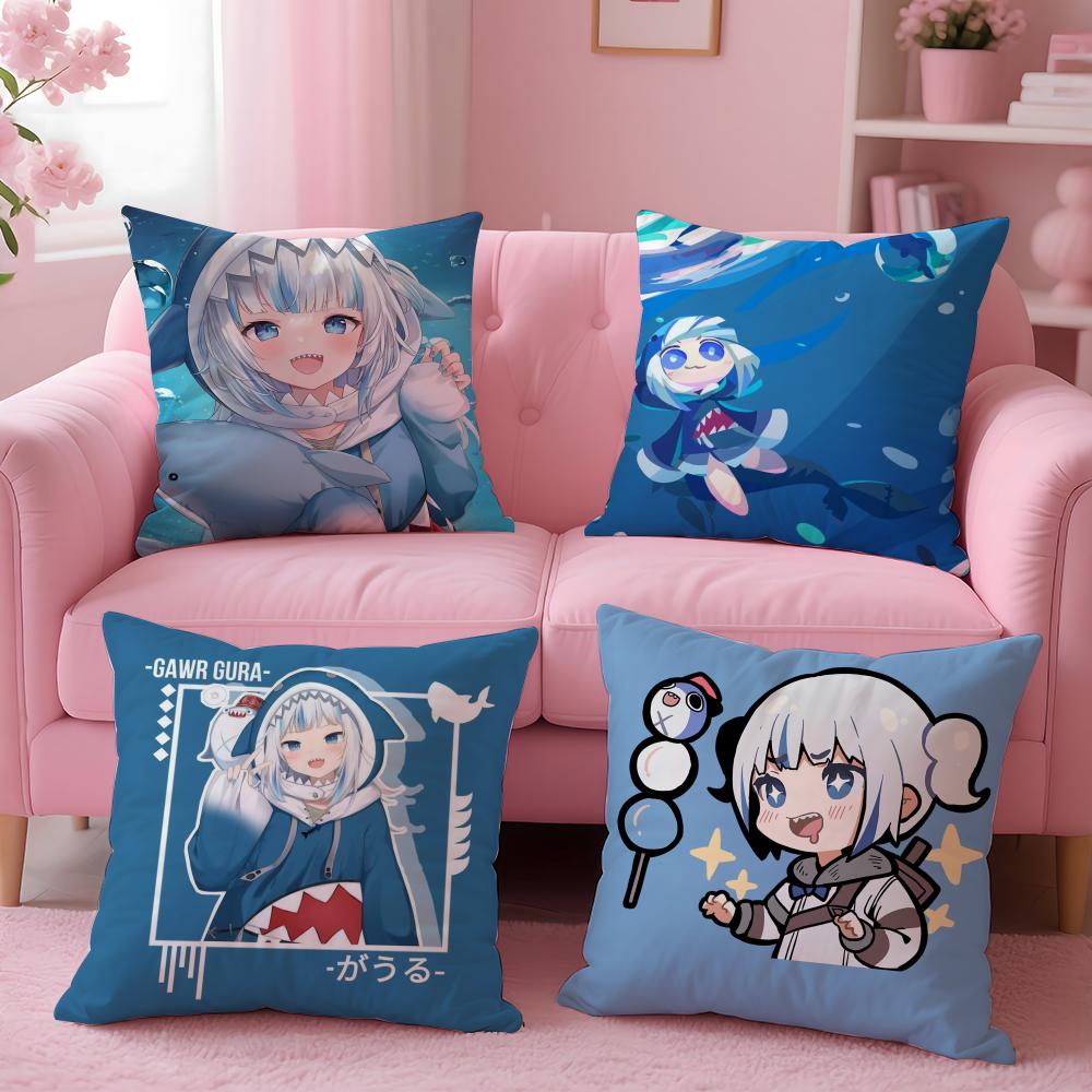 Hololive EN Gawr GuraG Cushion Cover Pillow Case Soft Skin Friendly Fabric  Concealed Zipper