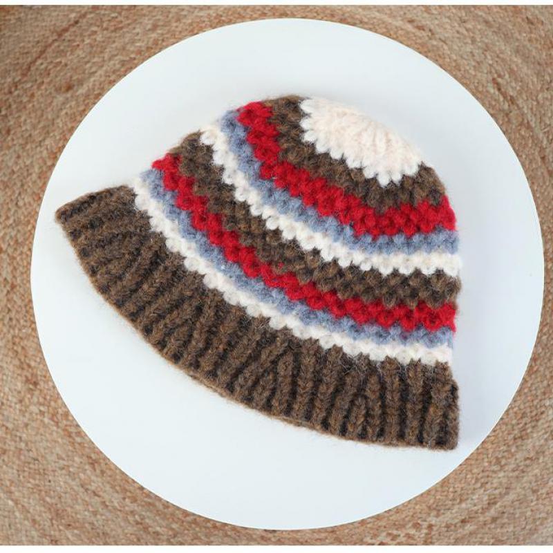 Bucket Hat For Outdoor, Women'S Autumn Winter Fisherman Hat Windproof Warm Korean Style Knit Cap, Small Face Fit (Beige/Black)