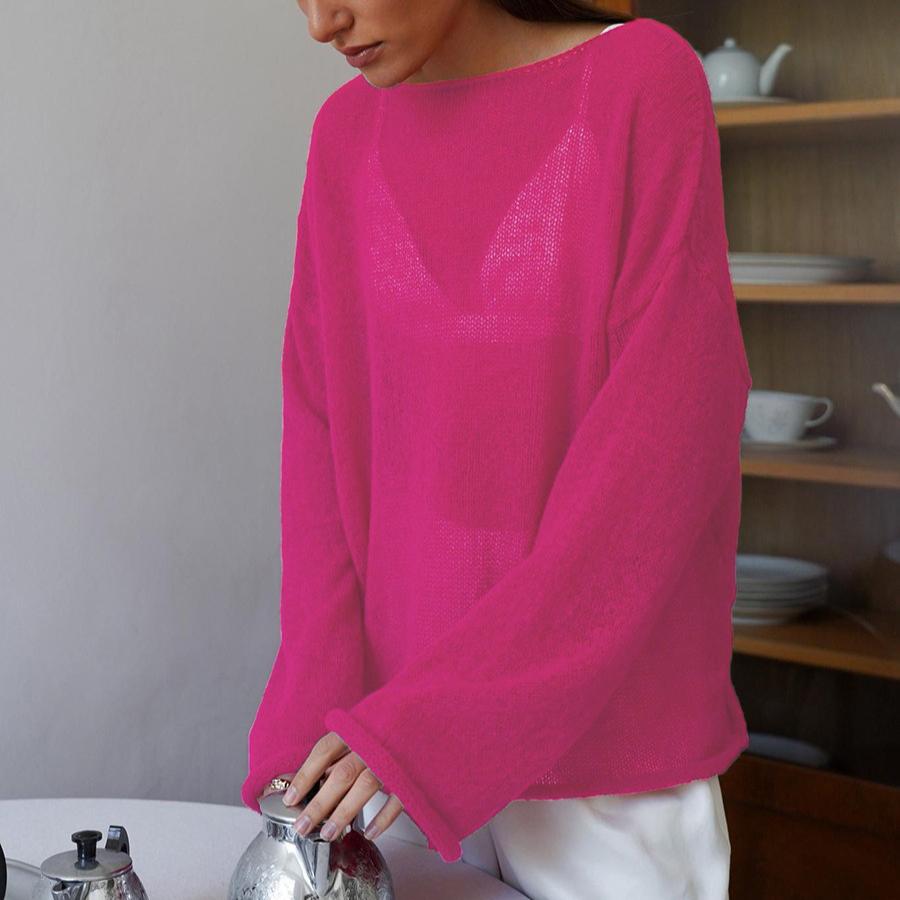 Letní Dámské pletené svetry Lady Hollow Out Síťovaný tenký svetřík Průhledný vzhled Dlouhé rukávy Volné topy Košile na opalování