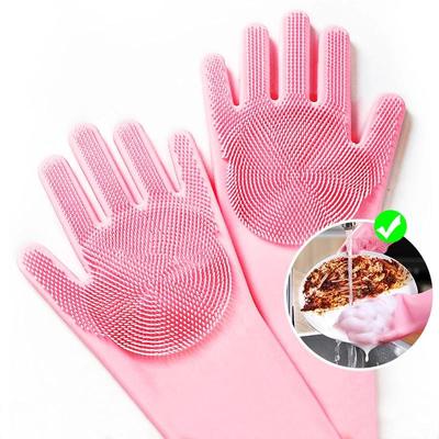 Magic Dish Washing Gloves 1 Pairs Silicone Cleaning Gloves Kitchen Scrubber Rubber Gloves Household Cleaning Tool Car Pet Brush