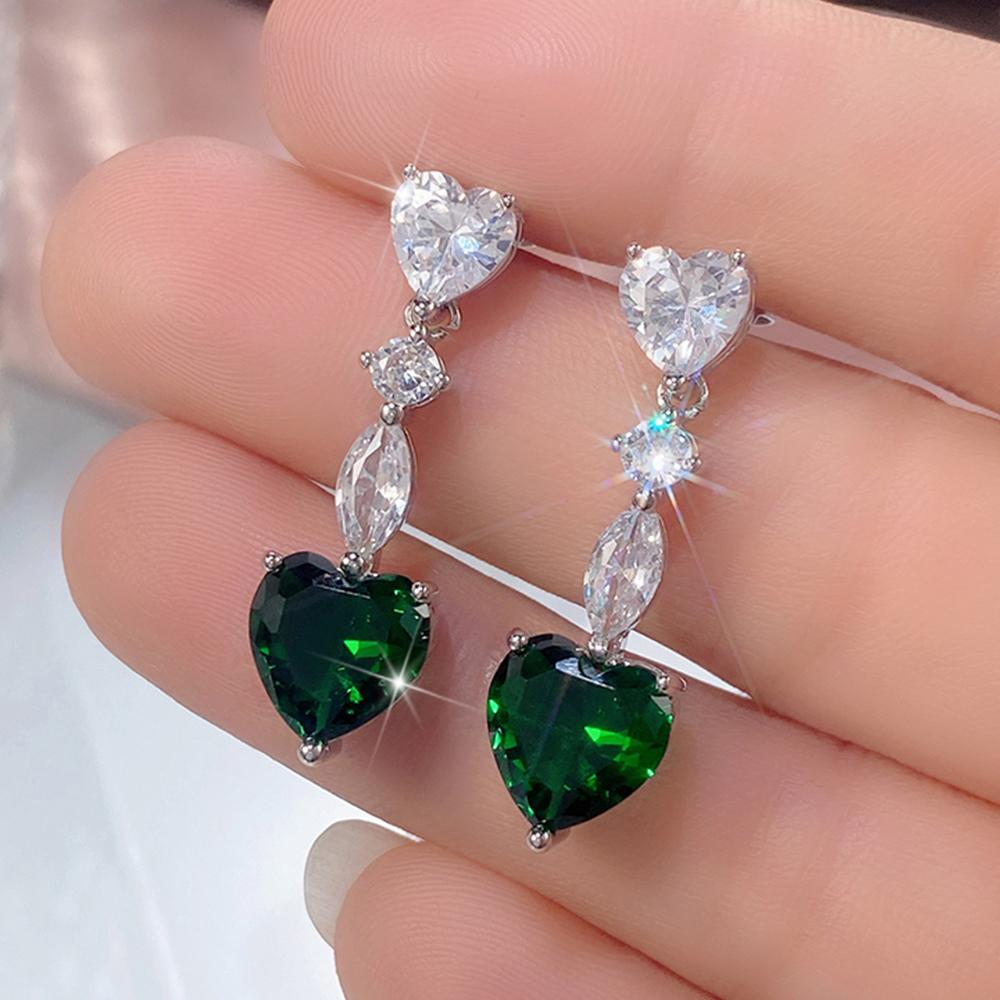 

Huitan Sparkling Heart CZ Drop Earrings Women Engagement Wedding Trend Zircon Colored Love Earrings Aesthetic Ear Accessories