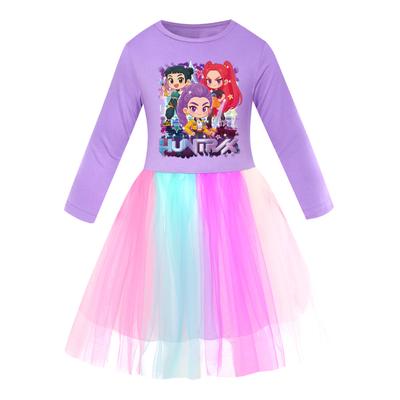 Anime-Print Niedlich Herbst Weich Bequem Vielseitig Alltagsstil Bunt Schillernd Mädchen Wunderschönes Langarmkleid