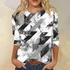 Women's Fashion Casual Round Neck Three-quarter Sleeve Retro Floral Print T-shirt Top