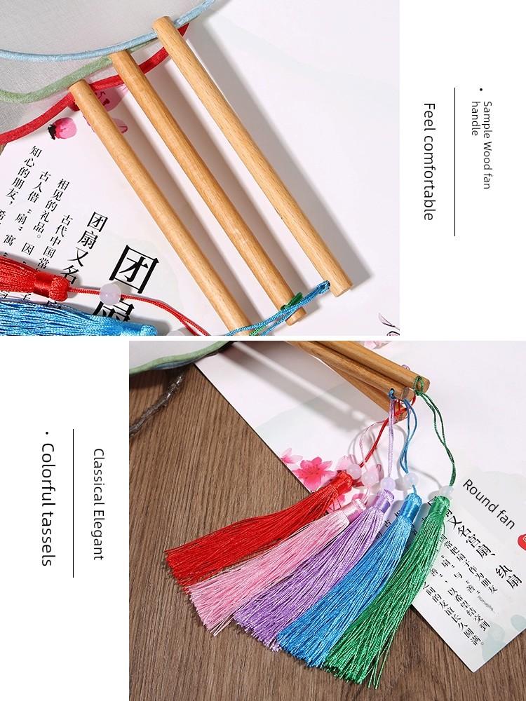 Light Colorful Real Silk Circular Fan Blank Transparent Meticulous Painting Hand-Painted Fan Ancient Style Han Chinese Clothing Props Decals Embroider