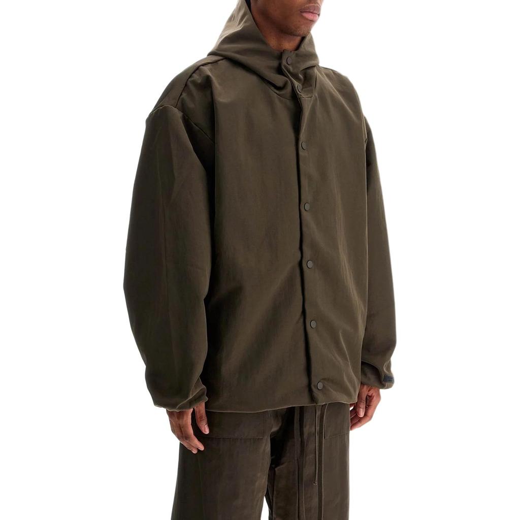 Fear of God Essentials Textured Nylon Hooded Coaches Jacket Brown Men Outerwear 202HO246375F