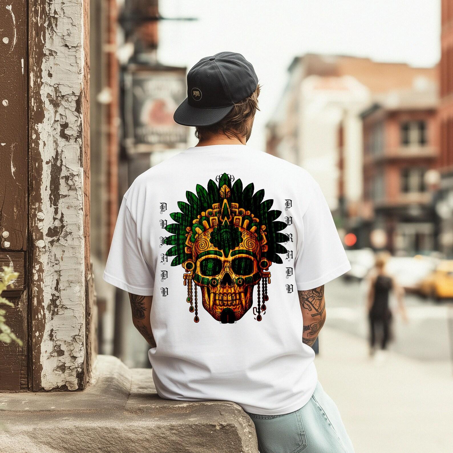 Aztec Golden Skull Warrior Headdress T-Shirt | Dorado Gold, Incan Mayan Design 4XL