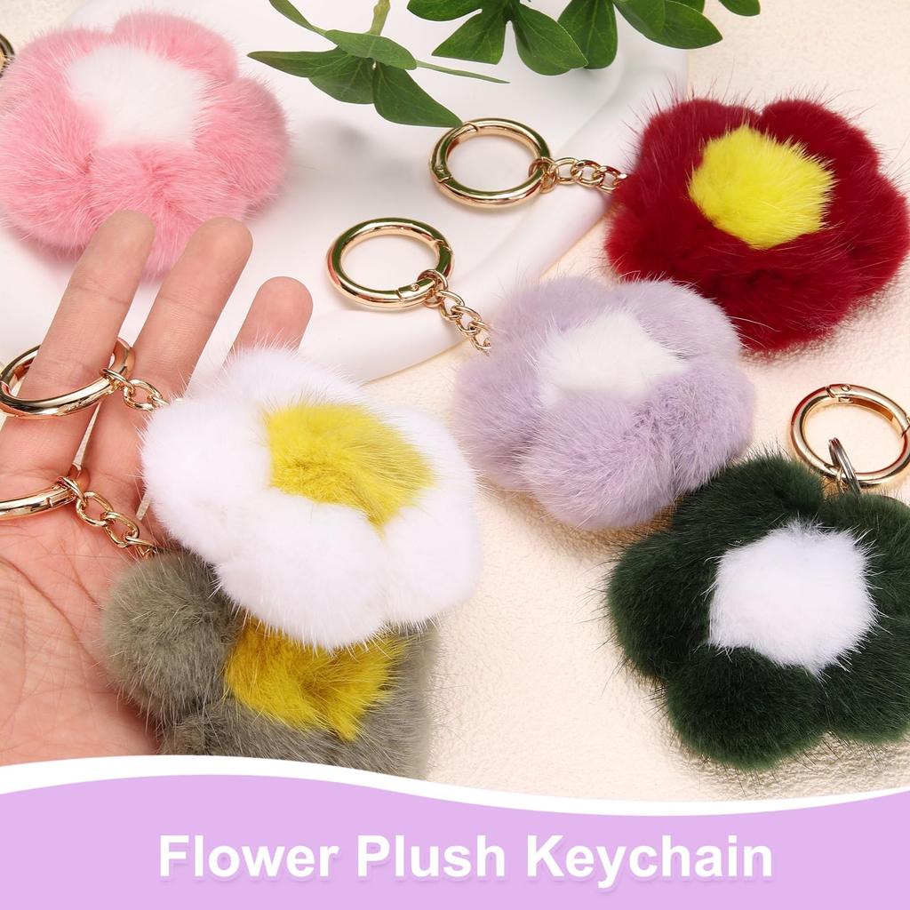 Uxcell 5,1" Blume Plüsch Schlüsselanhänger, Nerzfell Bommel Blume Taschendekoration, Autoschlüsselanhänger mit Rex Floral Petite Anhänger, Taschendekoration, Handtaschen Schnalle,