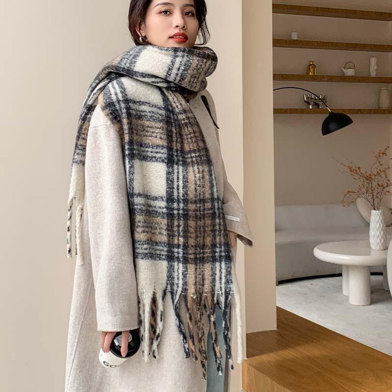 Autumn and winter new Maillard scarf brushed hair fringed shawl scarf winter warm versatile