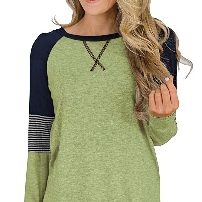 SCIONE Nová móda Dámské pruhované tričko Šití Kulatý výstřih Ležérní Dámské tričko Volný top