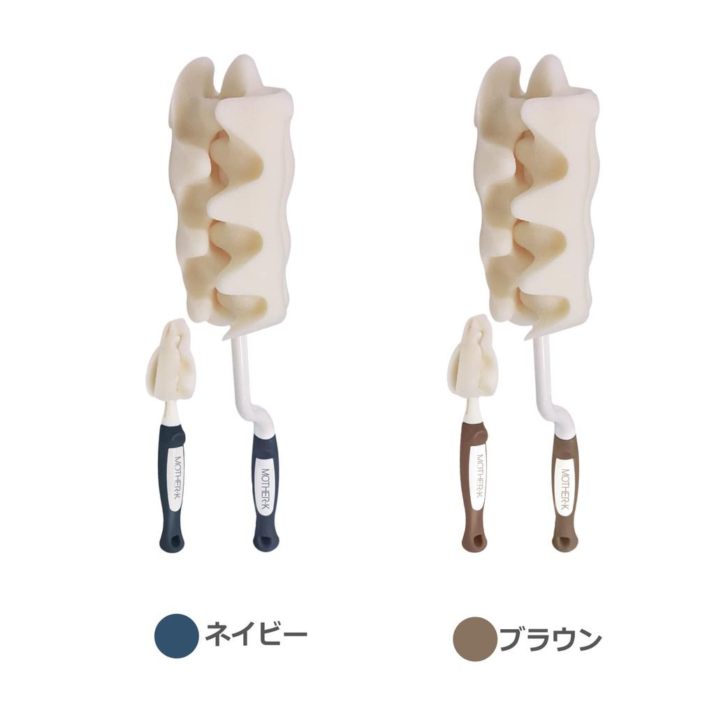 [Authentisch] MOTHER-K Babyflaschenbürste mit 360-Grad-Drehgriff, Hochdichter Schaumstoffschwamm, 2-teiliges Set, 32 cm lang (1 Flaschenbürste, 1 Sauger