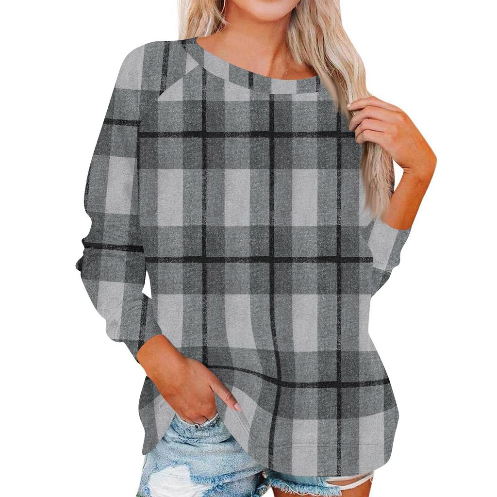 Damen Modisches Rundhals Schulter Langarm Bedrucktes Lässiges Pullover-Oberteil