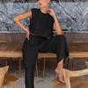2024 Summer Women's Cotton Linen Two-Piece Set: Sleeveless Shoulder Pad Top & Trousers – European-American Casual Fashion