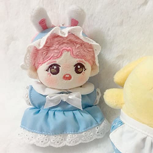 Niannyyhouse 10cm Plüschkleidung Dienstmädchen-Outfit Kopfbedeckung Schürze Kleid Verkleiden Baumwollpuppen-Zubehör (Schwarz)