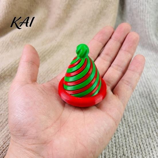 Portable Anxiety Relief Gadgets Spiral Christmas Hat Decompression Toy, 3D Printed Fidget Spinner Educational Toys for Sensory Processing Rotating