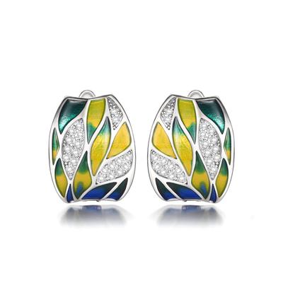 Huitan Temperament Women's Hoop Earrings for Anniversary Party Leaf Design Enamel Earrings Special-interested Jewelry