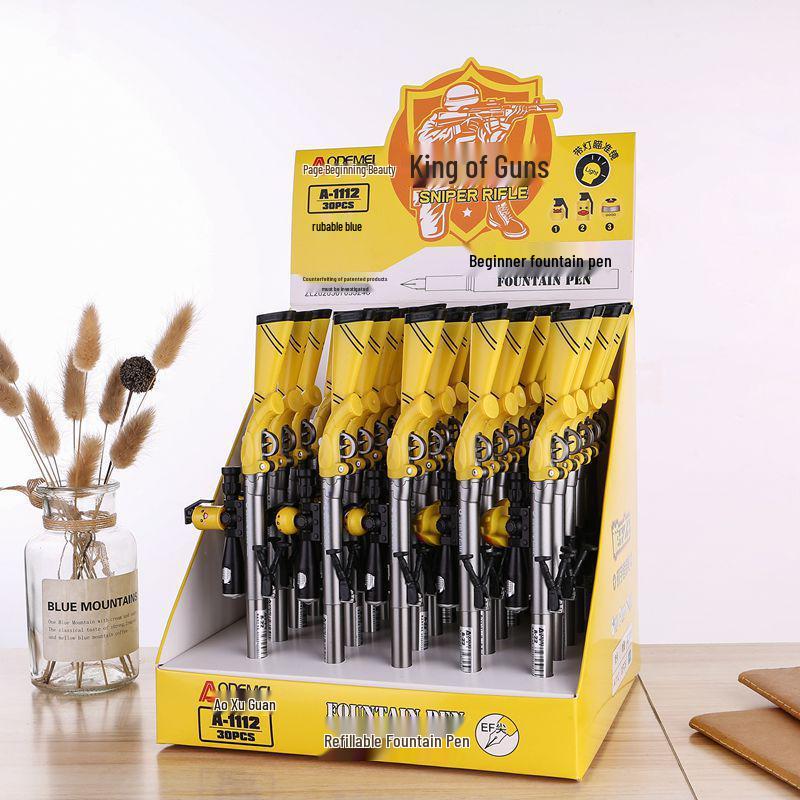 

King of the Gun Beginners Erasable Blue Steel Pen with Triangle Grip and Replaceable Cartridge 【1 Box of 30 Pens】Price