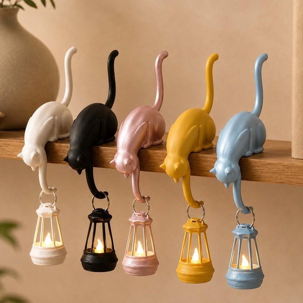 Cute Figurine Cat Wall Hook Light 3D Printed Cat Decor Lamp Cat Shaped Hook Desk Organization