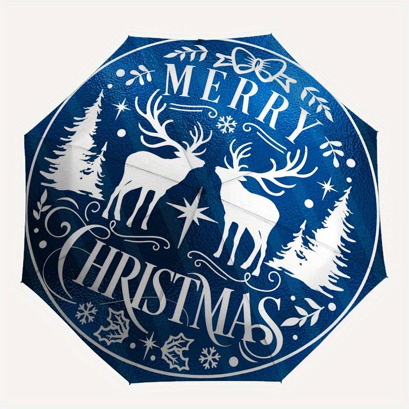 Merry Christmas Deer Scene StickerUmbrella, Portable 3-Fold Compact Umbrella,Christmas Gift ES427