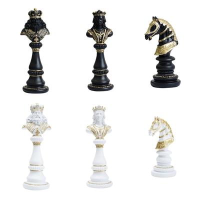 Classical Queen/King/Horse Chess Statue Decorative Resin Sculpture In Black/White for Home Office and Study Decoration