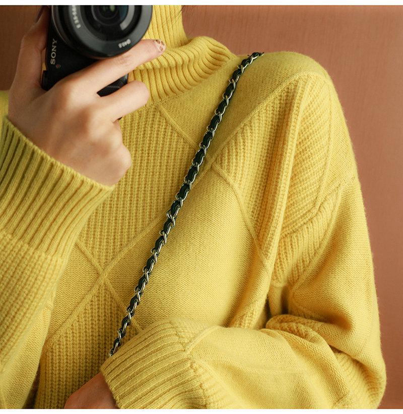 Women's Diamond Pattern High Neck Sweater - Loose Fit, Autumn/Winter Knitwear, Long Sleeve Outerwear, Korean Fashion Style.
