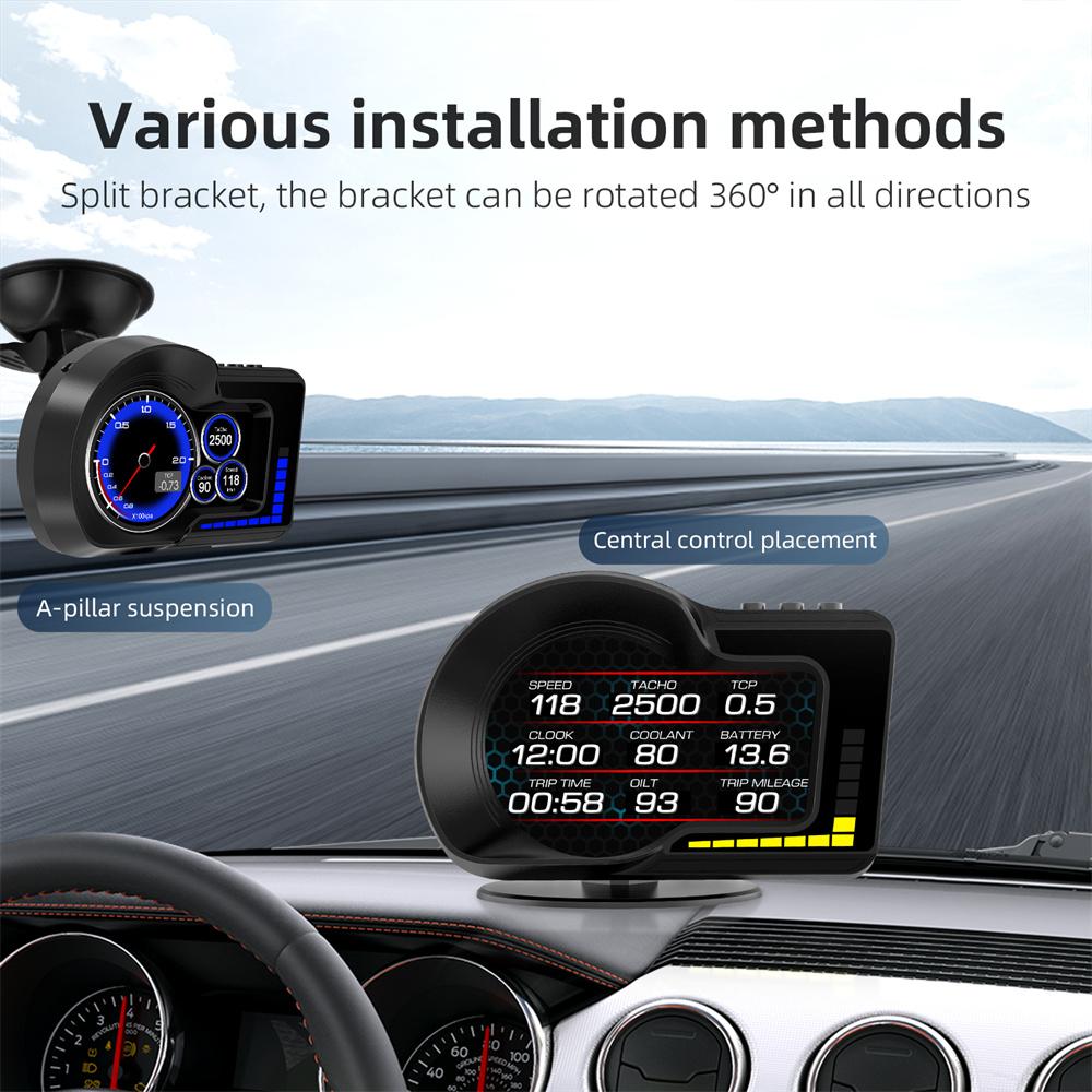 Car HUD OBD+GPS Gauge 6 Alarm Functions Accelerated Test Brake Test Universal