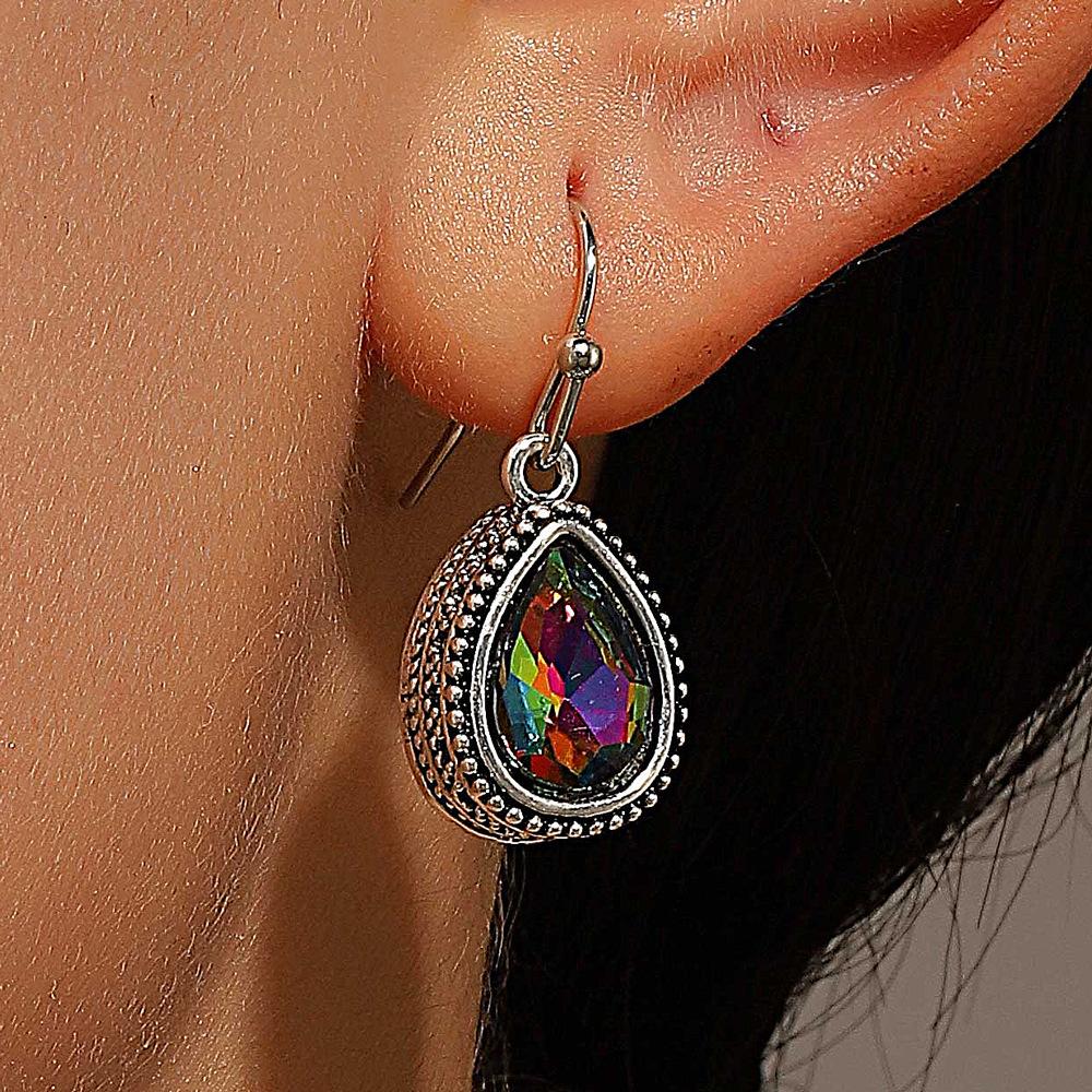 New retro colored water drop crystal earrings, bright and versatile women's earrings, popular temperament earrings wholesale