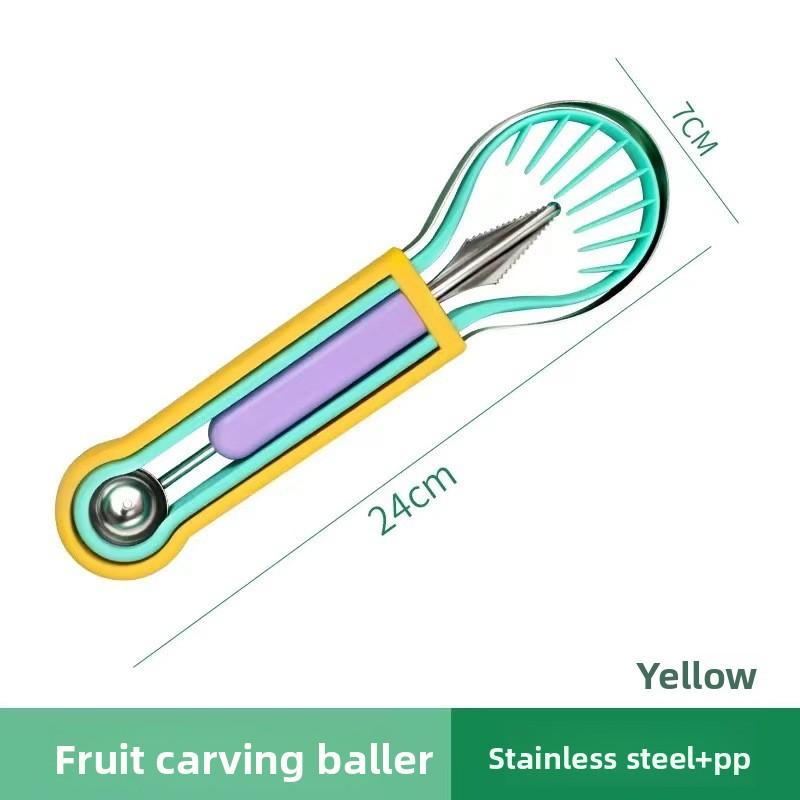 Multi-functional Fruit Scoop with Stainless Steel Melon Scoop and Double-Headed Fruit Carving Tool (3-in-1 Set)