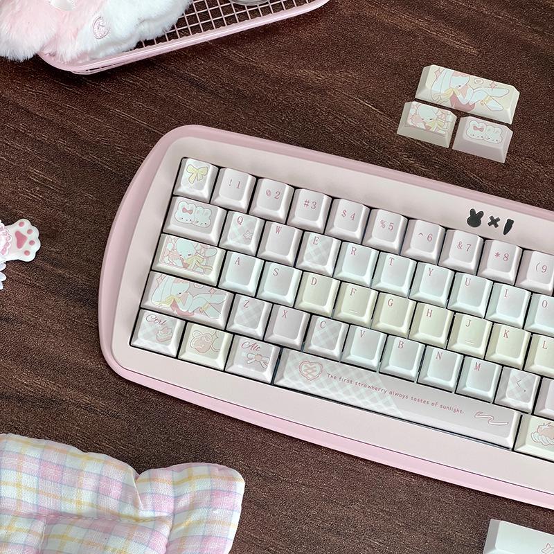 Strawberry Milkshake Pink Cute Girly Keycaps - High-Quality Dye-Sublimation for Mechanical Keyboards