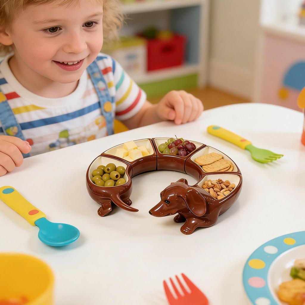 Dachshund 5 Section Serving Tray with Dividers Cute Container Sectioned Serving Tray Set for Home Kitchen Dinner Cooking Decor