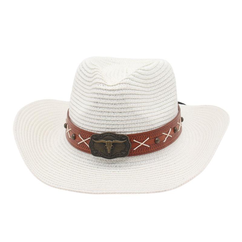 Cowboy Hat Jazz Hat Straw Hat Special Hat Strap Bull Head Accessories Belt Prairie Ethnic Style Sunscreen Straw Hat