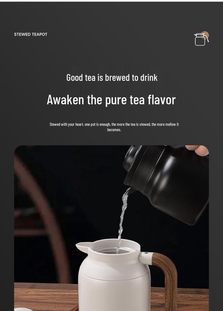 316 Stainless Steel Smart Insulated Teapot with Temperature Display, Tea Separator, and Wood Grain Handle - Large Capacity.
