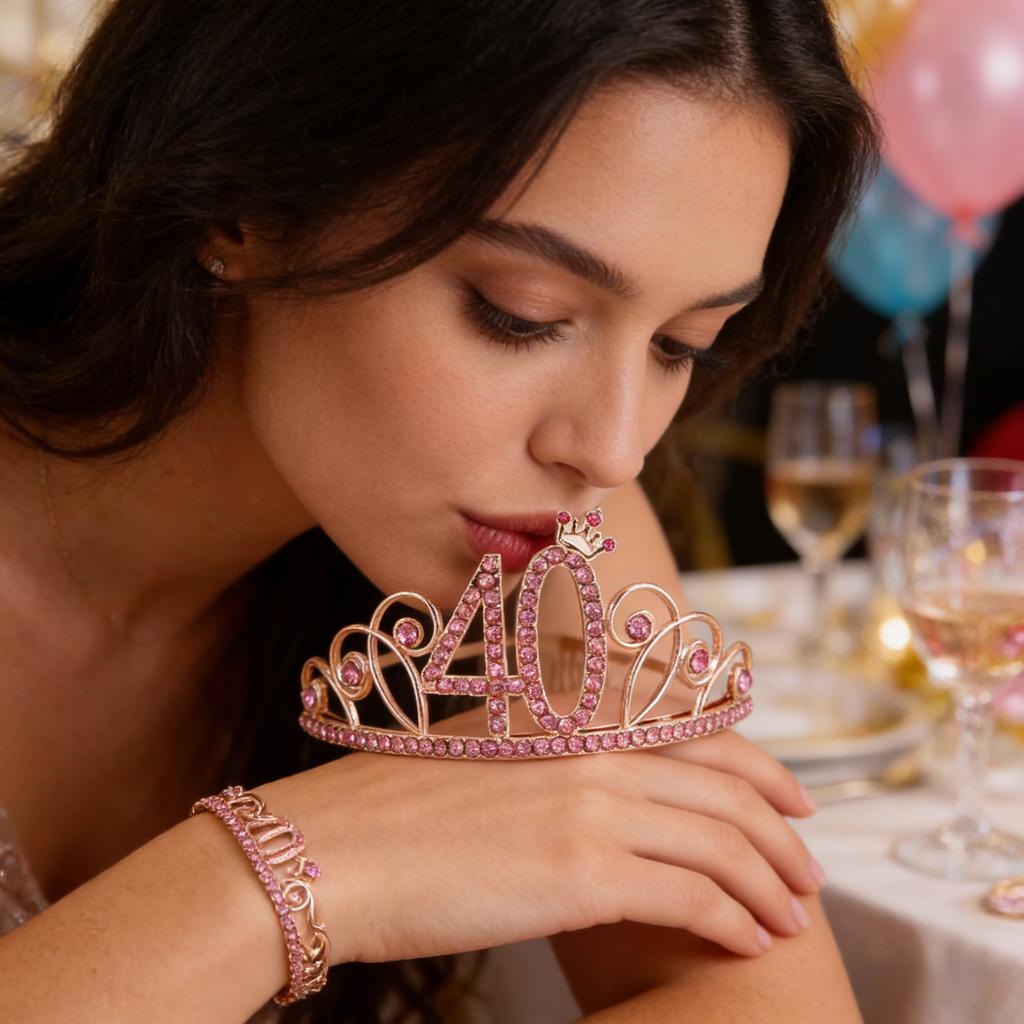 40 Number Crystal Princess Tiara Crown Exquisite Cake Decor Headdress Shiny Hair Band For Women Party Wedding Anniversary