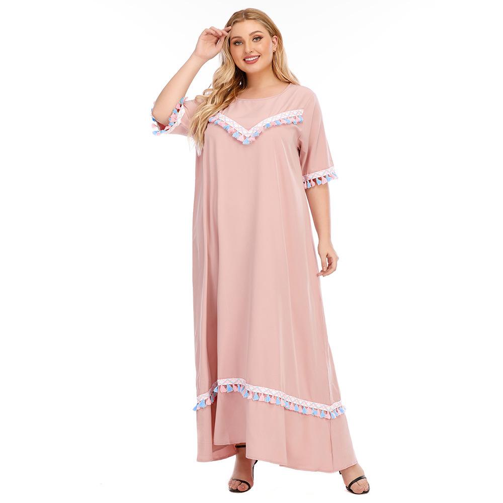 Sommerfrauenkleid Plus-Size-Nationalwind-Kurzarmkleid mit lockeren Fransen