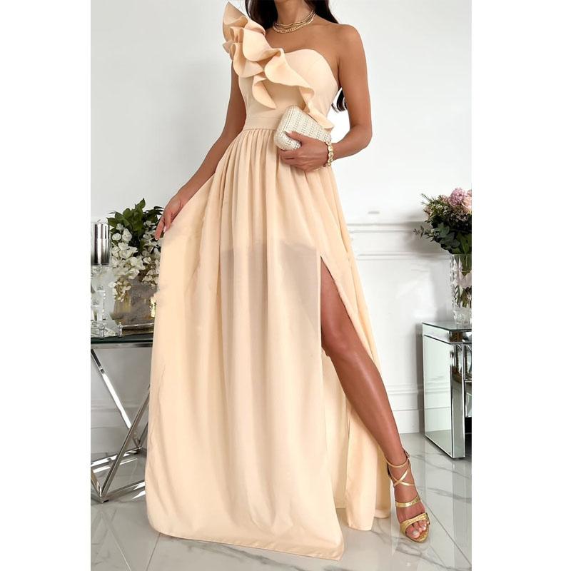 Modisches, lässiges Maxikleid für Damen, elegantes, langes Kleid mit Spitze, Partykleid