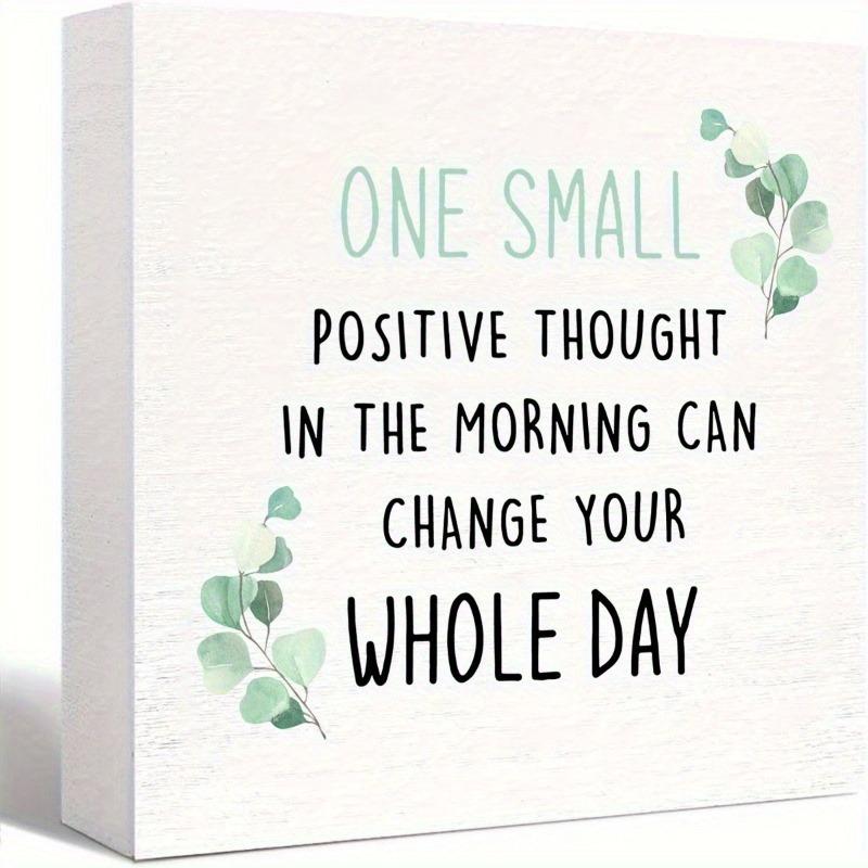 

One Small Positive Thought Wooden Sign. Farmhouse retro white plaque for desk, shelf or wall. чистый