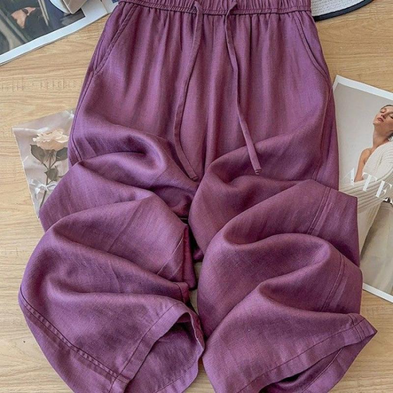 Plus Size Breathable Cotton Linen Wide-Leg Pants - Women's Casual Summer Style
