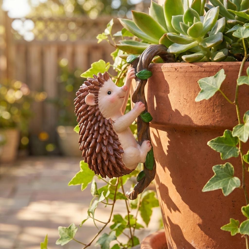 Resin Rattan Hedgehog Hanging Ornament Outdoor Garden Planter Home Balcony Green Plant Bonsai Decoration Hanging Figurine
