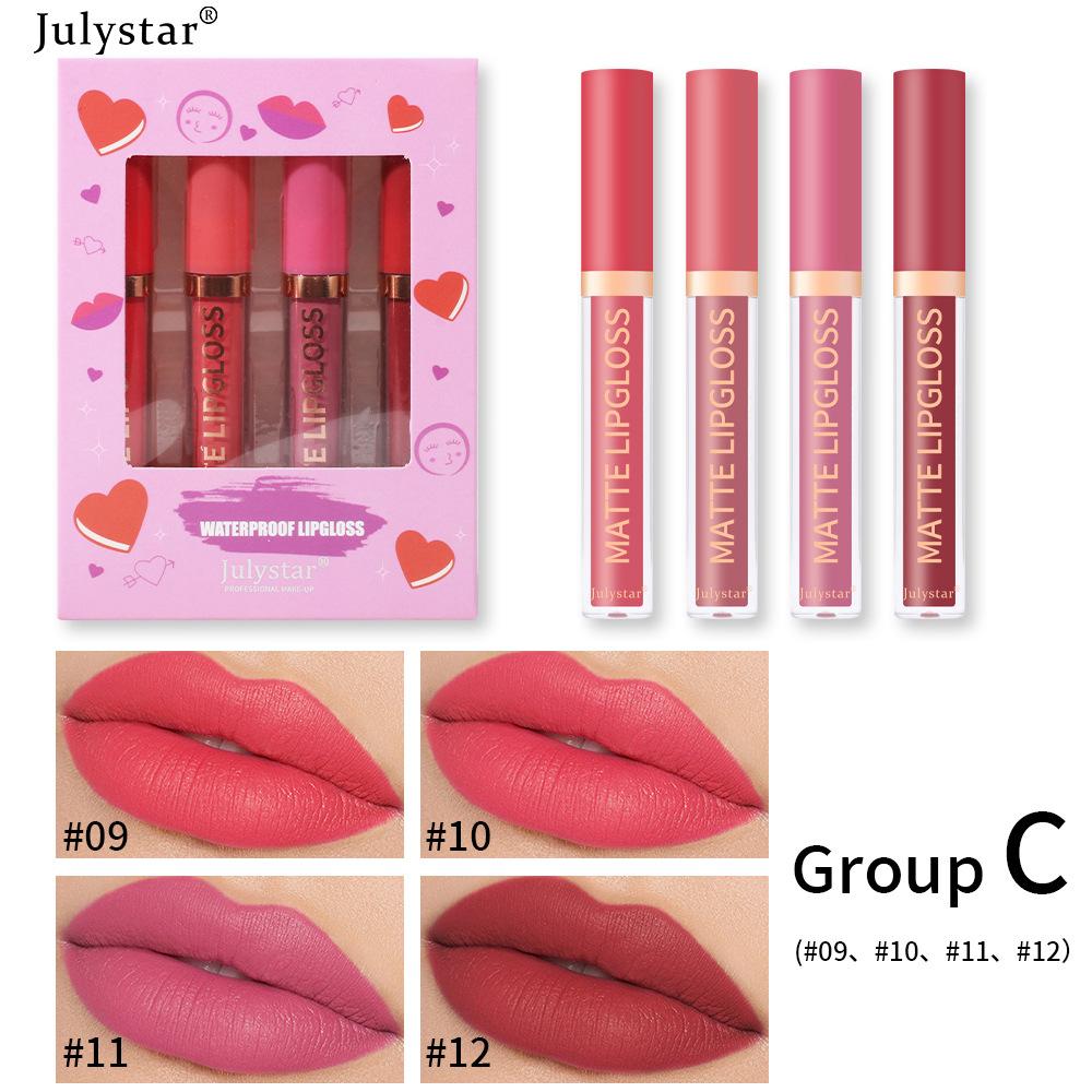 4pcsNatural and Long-lasting Non-fading Non-stick Cup 4-pack Lip Glaze Kit Matte Lipstick Set