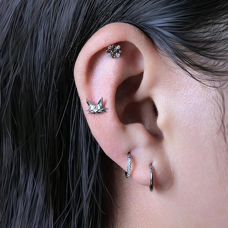 Limerencia Pure Chita Earrings Medical Titanium Earrings Compatible with Metal Allergies Leaving the Second Piercing On 1 Pair for Sensitive Ears