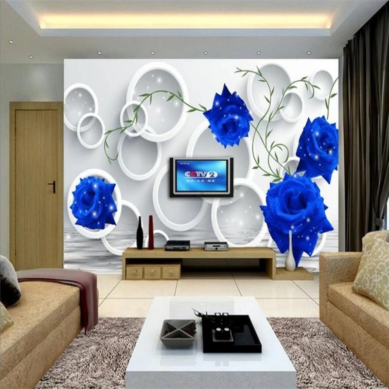 Circular Blue Rose Wallpaper 3d Floral Wall Mural Modern Simple Living Room Bedroom Tv Background Wallpaper