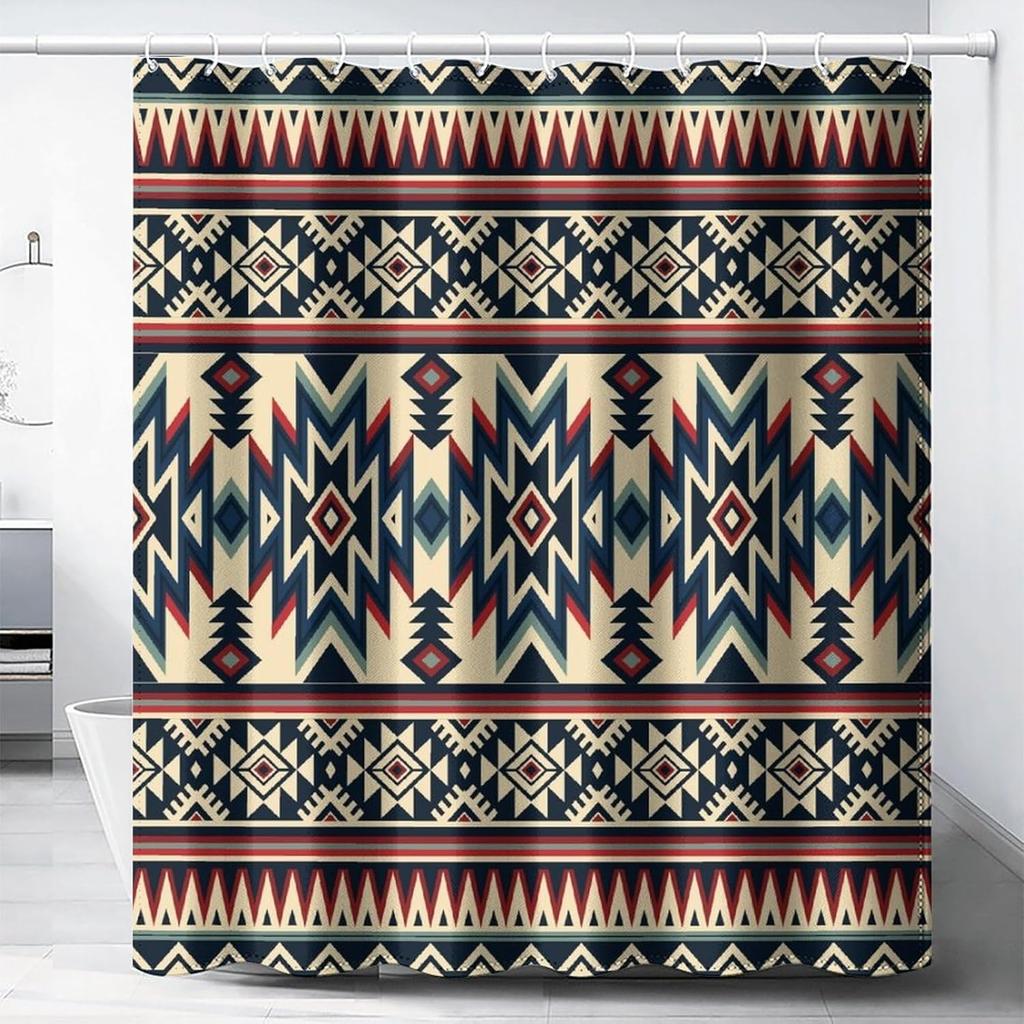 Colorful Rustic Shower Curtain Southwest Family Bathroom Decoration 180X 180Cm Waterproof Shower Curtain With 12 Hooks