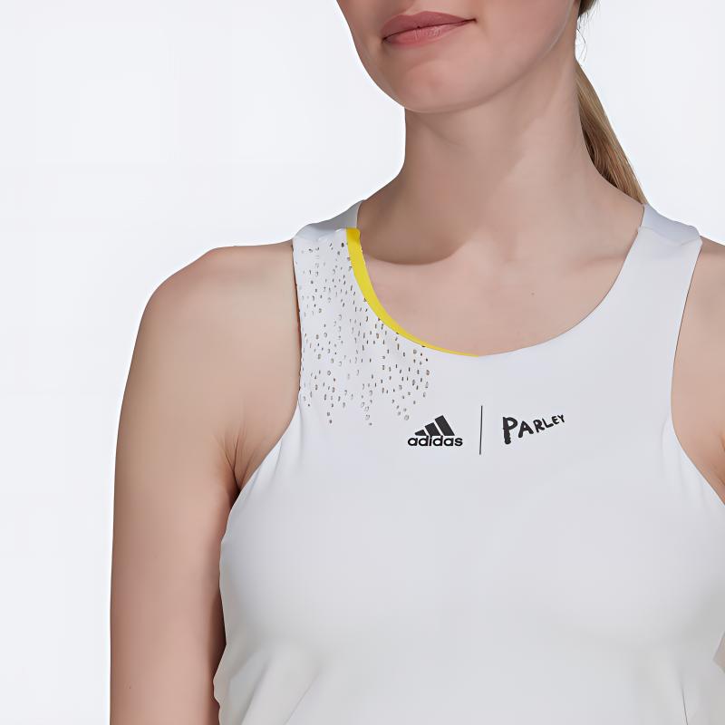 Adidas Rochie de tenis fără mâneci cu gât rotund și imprimeu logo uni pentru femei Rochii Albe HT5947