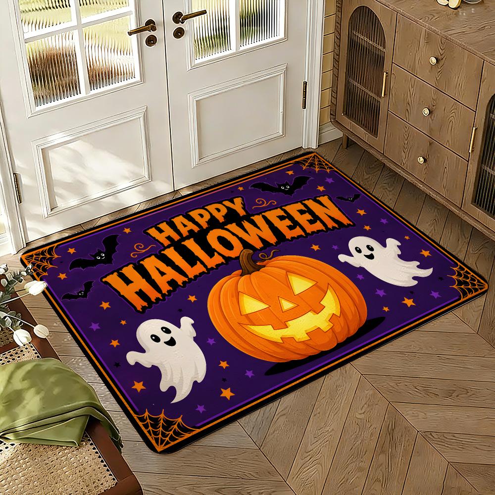 HAPPY HALLOWEEN Floor Mat Soft Thickened Absorbent Non-Slip Bedroom Living Room Door Mat Home Decor Flannel Rugs