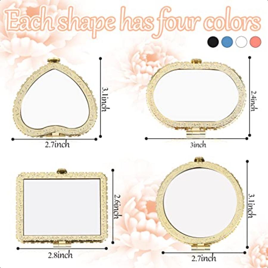 48 Pieces Compact Mirror for Purse Small Flower Pocket Mirror Portable Floral Retro Folding Tea Party Favors Makeup Travel for