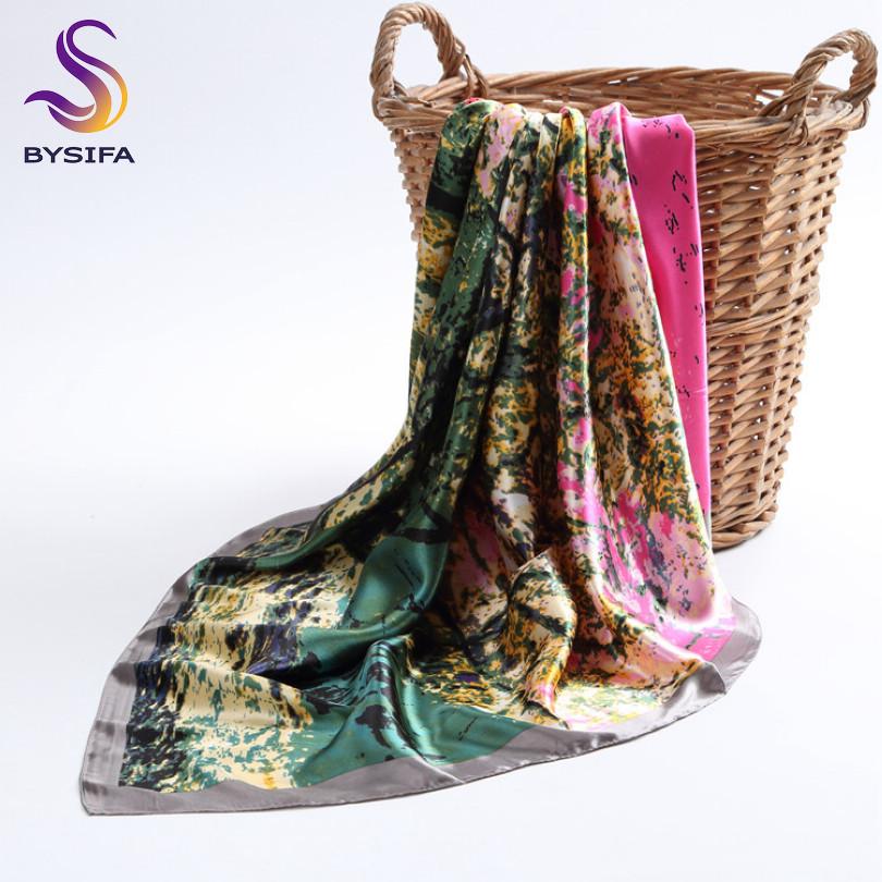 

[BYSIFA] Muslim Women Head Neck Scarf Shawl Trendy Chinese Silk Square Satin Scarf 90*90cm Pink Coffee Roses Scarves Wraps